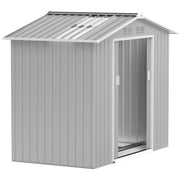 Garden Shed 2.42m² with Reinforcement Base No Floor 213x130x185 cm Outdoor Garden Shed with Sliding Doors Skylight 4 Windows for Tool Storage Gray Silver