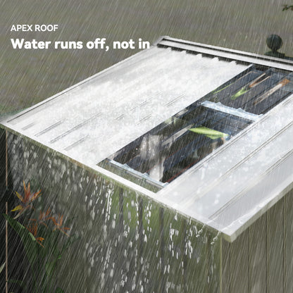 Garden Shed 2.42m² with Reinforcement Base No Floor 213x130x185 cm Outdoor Garden Shed with Sliding Doors Skylight 4 Windows for Tool Storage Gray Silver