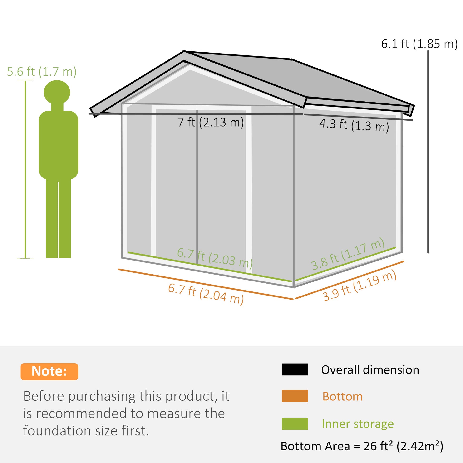 Garden Shed 2.42m² with Reinforcement Base No Floor 213x130x185 cm Outdoor Garden Shed with Sliding Doors Skylight 4 Windows for Tool Storage Gray Silver