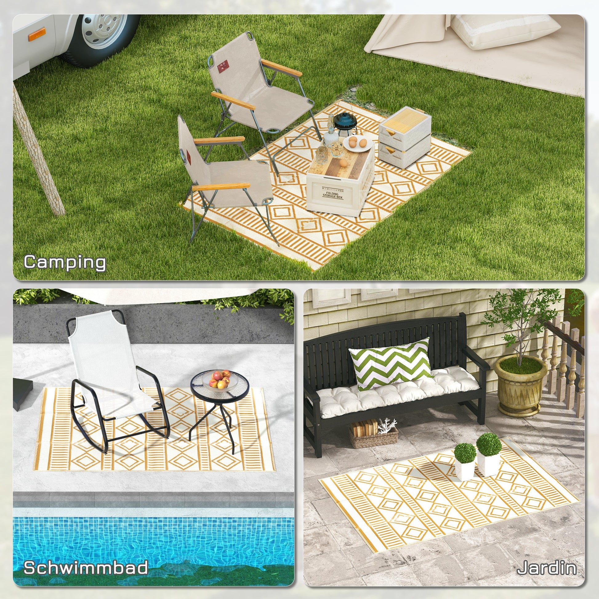 Plastic Outdoor Carpet, Waterproof Balcony Carpet, for Garden, Camping, Coffee+Cream, 121 x 182 cm