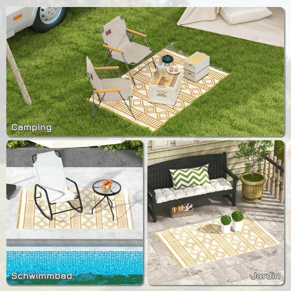 Plastic Outdoor Carpet, Waterproof Balcony Carpet, for Garden, Camping, Coffee+Cream, 121 x 182 cm