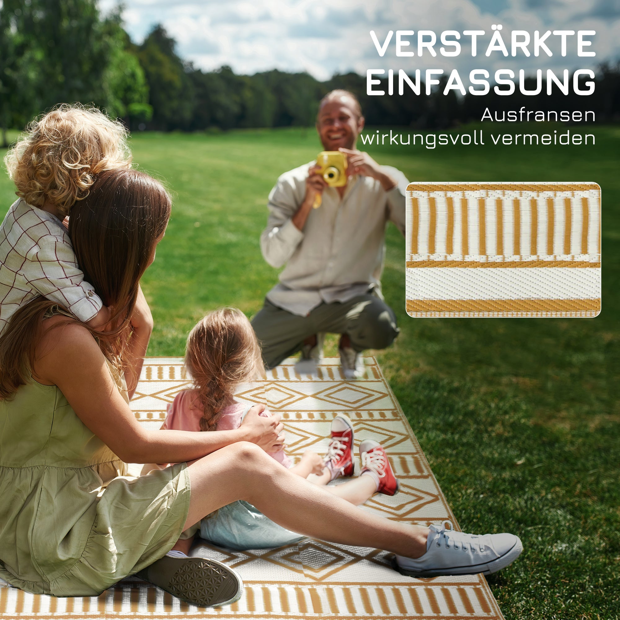 Plastic Outdoor Carpet, Waterproof Balcony Carpet, for Garden, Camping, Coffee+Cream, 121 x 182 cm