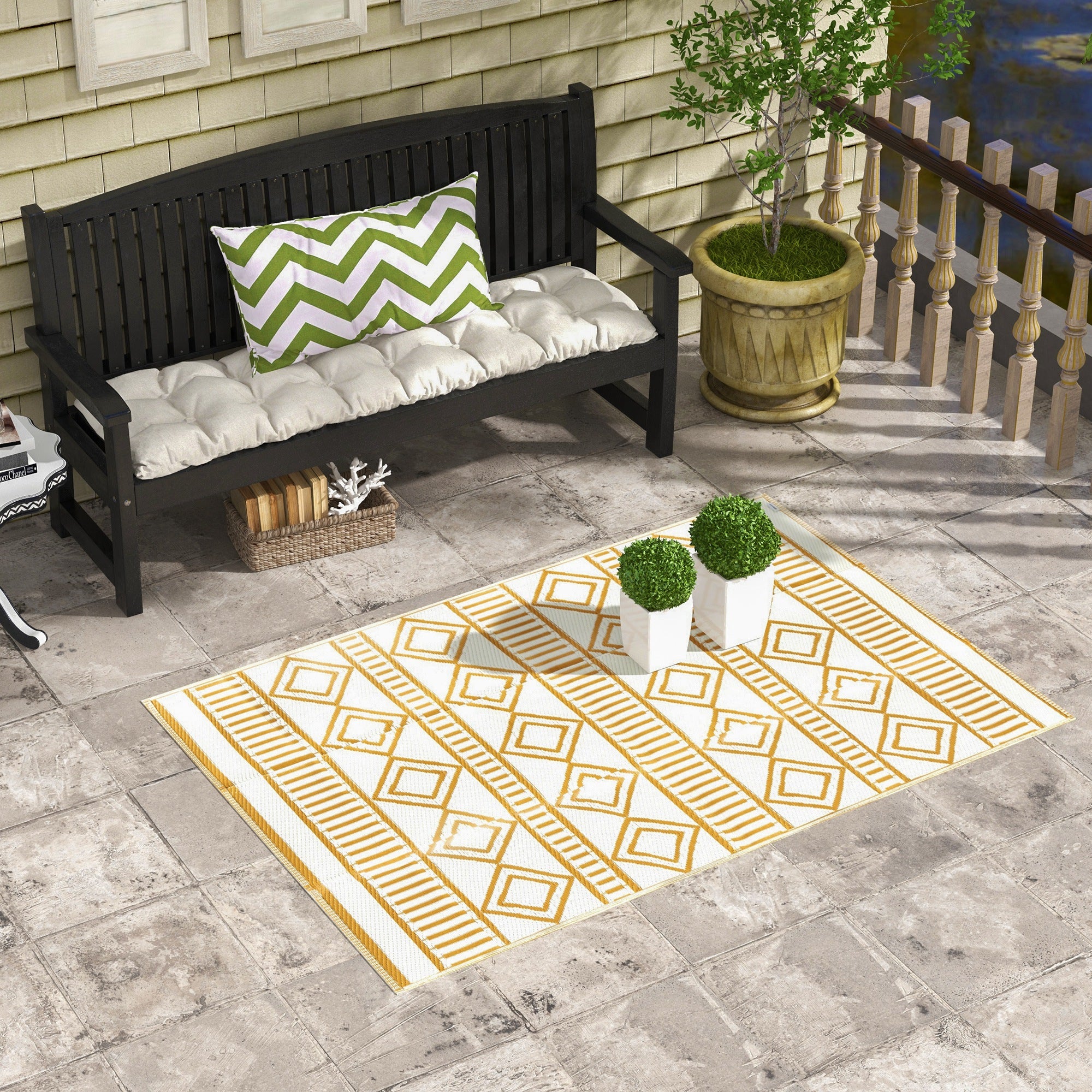 Plastic Outdoor Carpet, Waterproof Balcony Carpet, for Garden, Camping, Coffee+Cream, 121 x 182 cm