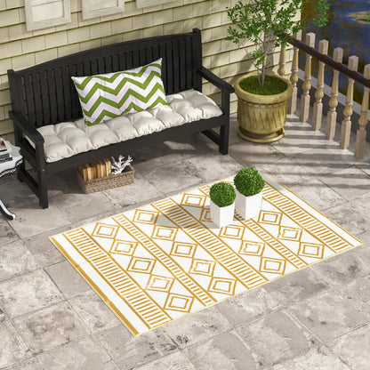 Plastic Outdoor Carpet, Waterproof Balcony Carpet, for Garden, Camping, Coffee+Cream, 121 x 182 cm