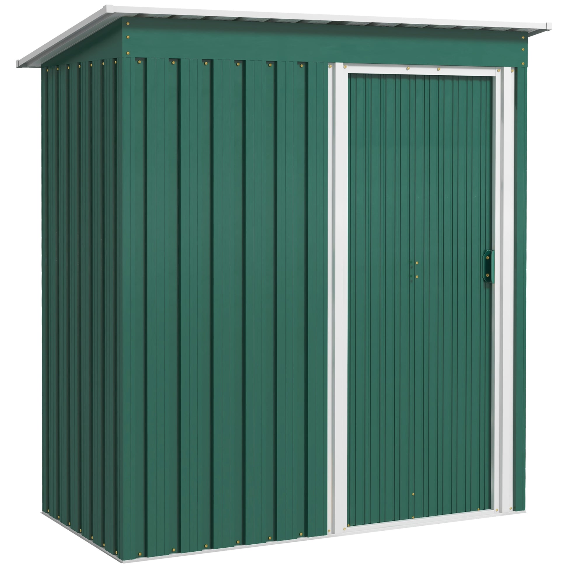 Garden Shed 1.16m² 163x89x182 cm Outdoor Metal Garden Shed with Sliding Door and Sloped Roof Outdoor Cabinet for Garden Terrace Patio Green