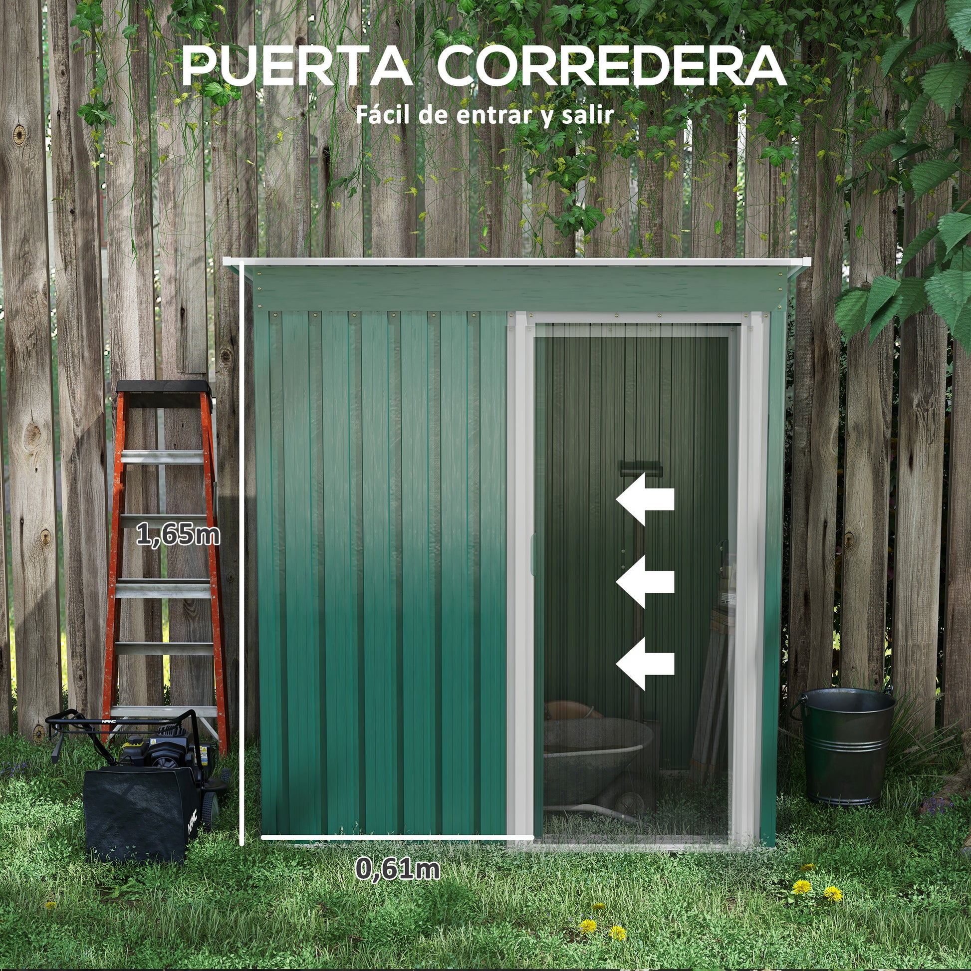Garden Shed 1.16m² 163x89x182 cm Outdoor Metal Garden Shed with Sliding Door and Sloped Roof Outdoor Cabinet for Garden Terrace Patio Green