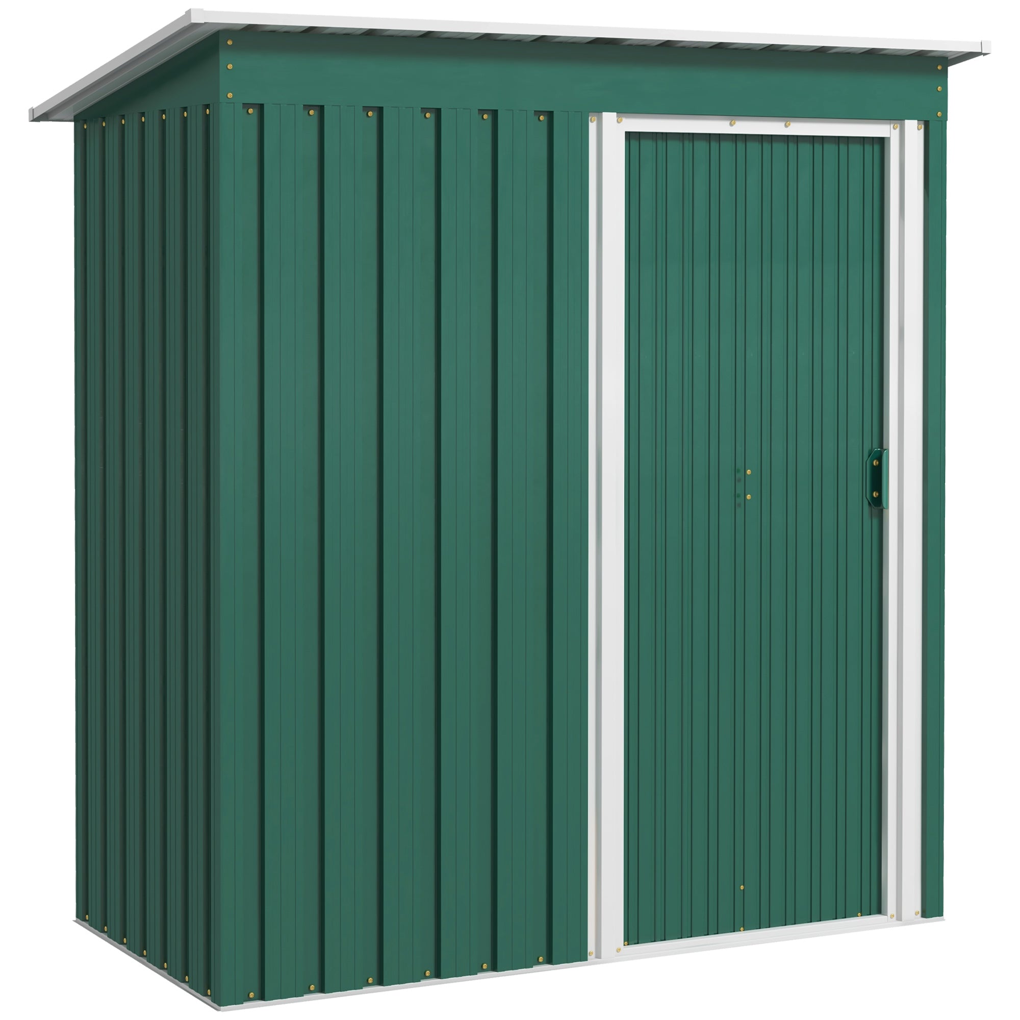 Garden Shed 1.16m² 163x89x182 cm Outdoor Metal Garden Shed with Sliding Door and Sloped Roof Outdoor Cabinet for Garden Terrace Patio Green