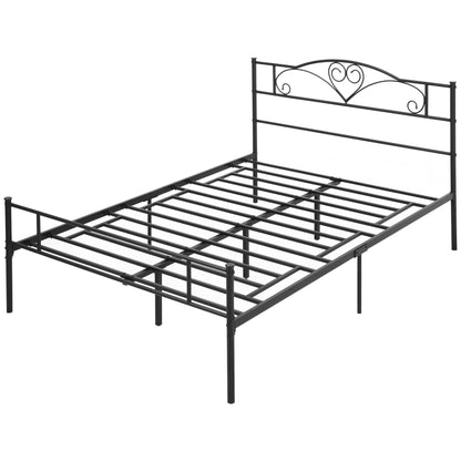 Steel Double Bed Frame 145x211x106cm, Integrated Slats and Headboard, Underbed Storage, Black