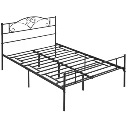 Steel Double Bed Frame 145x211x106cm, Integrated Slats and Headboard, Underbed Storage, Black