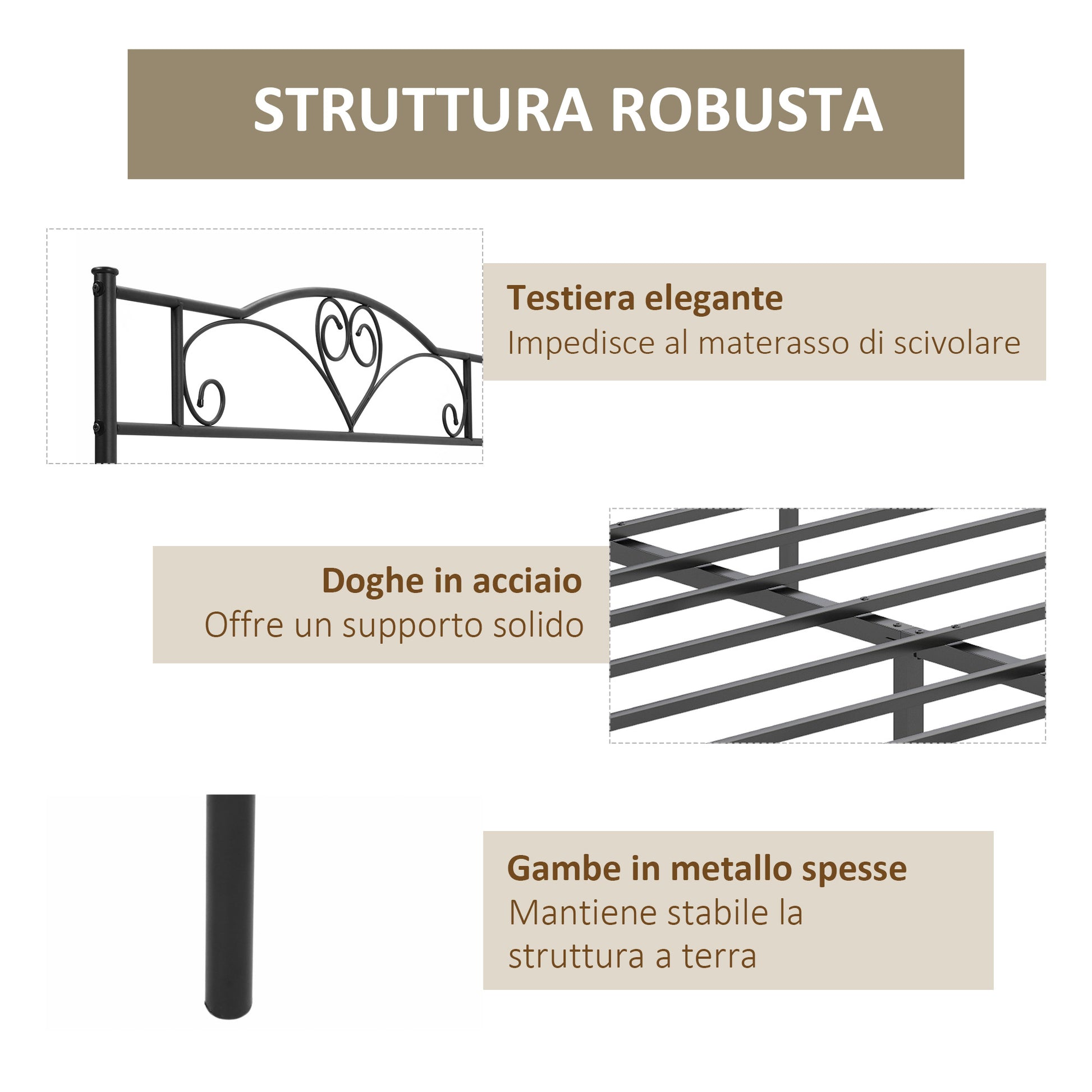 Steel Double Bed Frame 145x211x106cm, Integrated Slats and Headboard, Underbed Storage, Black