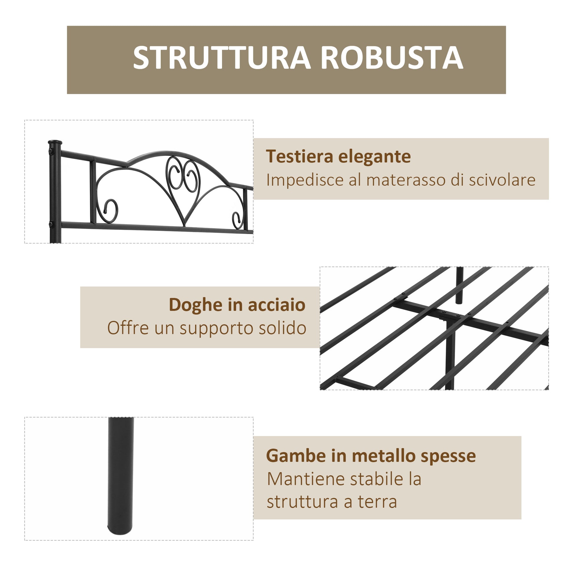 Steel Double Bed Frame 145x211x106cm, Integrated Slats and Headboard, Underbed Storage, Black
