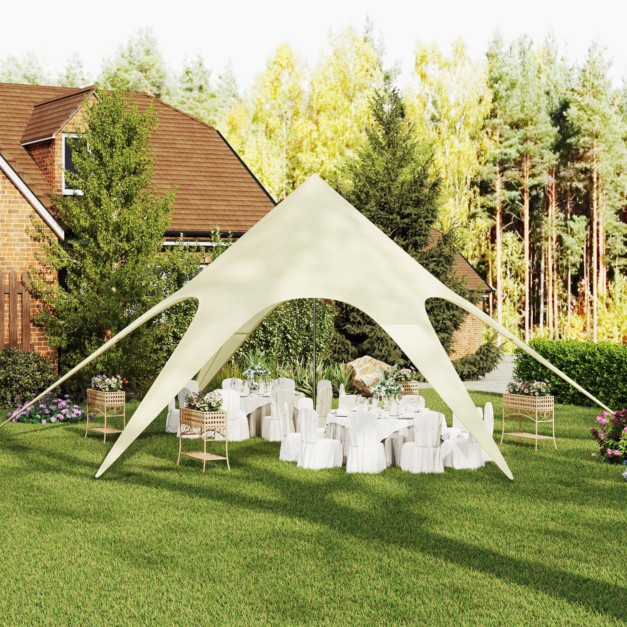 XXL Garden Star Tent Rainproof Shade Sail Camping Canvas 10 x 10 x 4 m High Density 210D Waterproof Beige