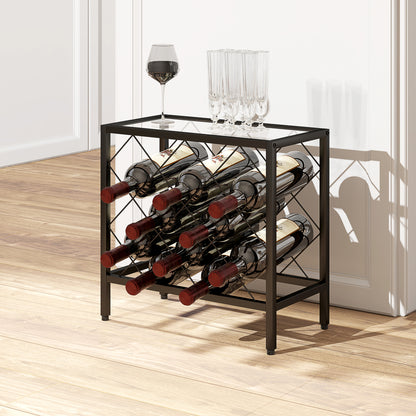 Wine Rack for 10 Bottles Wine Rack with Tempered Glass Top and Steel Frame for Living Room Dining Room 41x22x41 cm Black