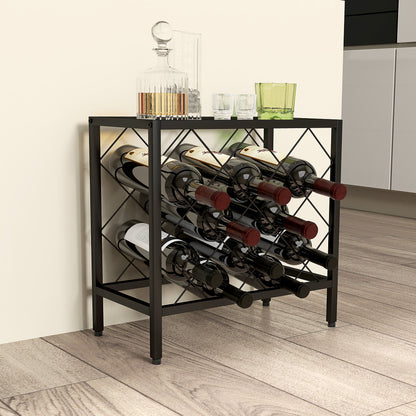 Wine Rack for 10 Bottles Wine Rack with Tempered Glass Top and Steel Frame for Living Room Dining Room 41x22x41 cm Black
