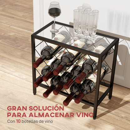 Wine Rack for 10 Bottles Wine Rack with Tempered Glass Top and Steel Frame for Living Room Dining Room 41x22x41 cm Black