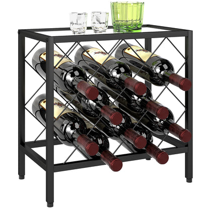 Wine Rack for 10 Bottles Wine Rack with Tempered Glass Top and Steel Frame for Living Room Dining Room 41x22x41 cm Black
