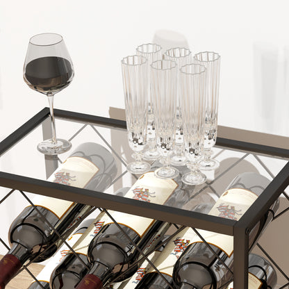 Wine Rack for 10 Bottles Wine Rack with Tempered Glass Top and Steel Frame for Living Room Dining Room 41x22x41 cm Black