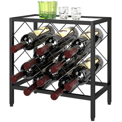 Wine Rack for 10 Bottles Wine Rack with Tempered Glass Top and Steel Frame for Living Room Dining Room 41x22x41 cm Black