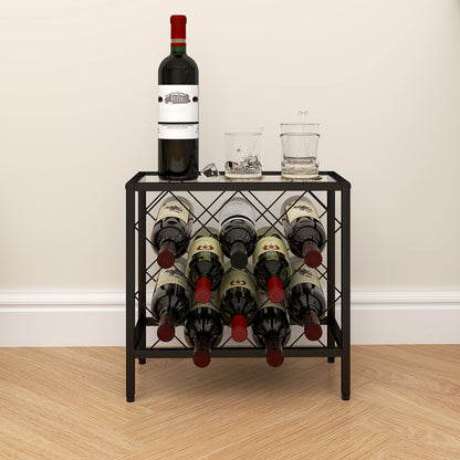 Wine Rack for 10 Bottles Wine Rack with Tempered Glass Top and Steel Frame for Living Room Dining Room 41x22x41 cm Black