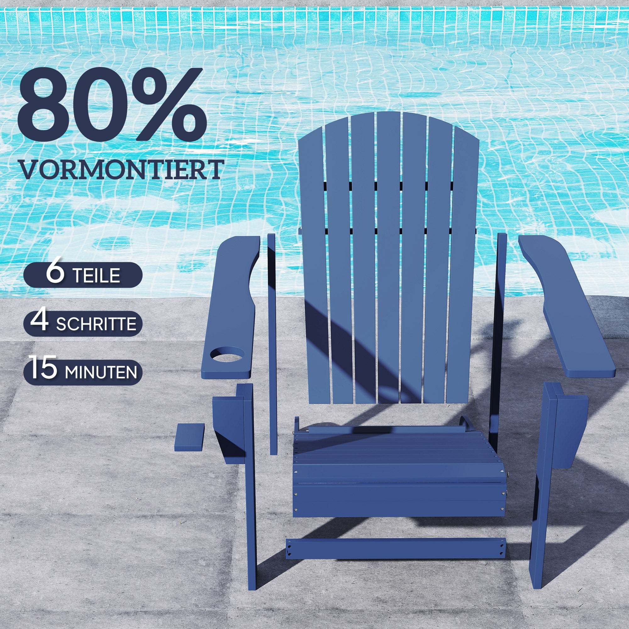 Adirondack Garden Chair with Cup Holder Patio Lounge Chair Solid Wood Blue 72 x 94 x 93 cm