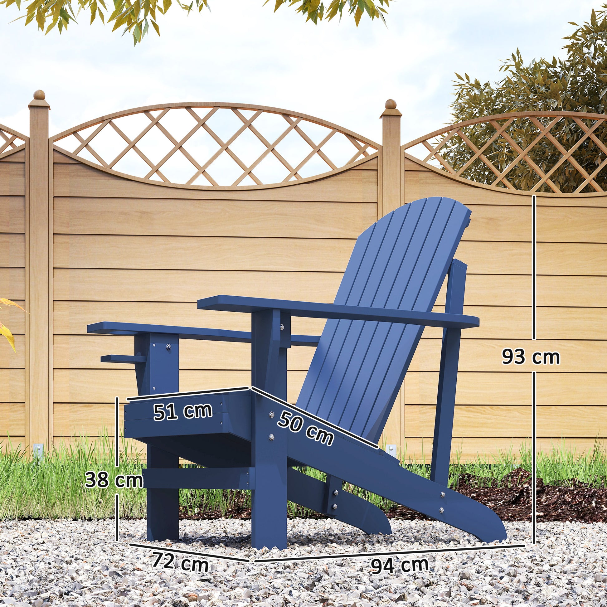 Adirondack Garden Chair with Cup Holder Patio Lounge Chair Solid Wood Blue 72 x 94 x 93 cm