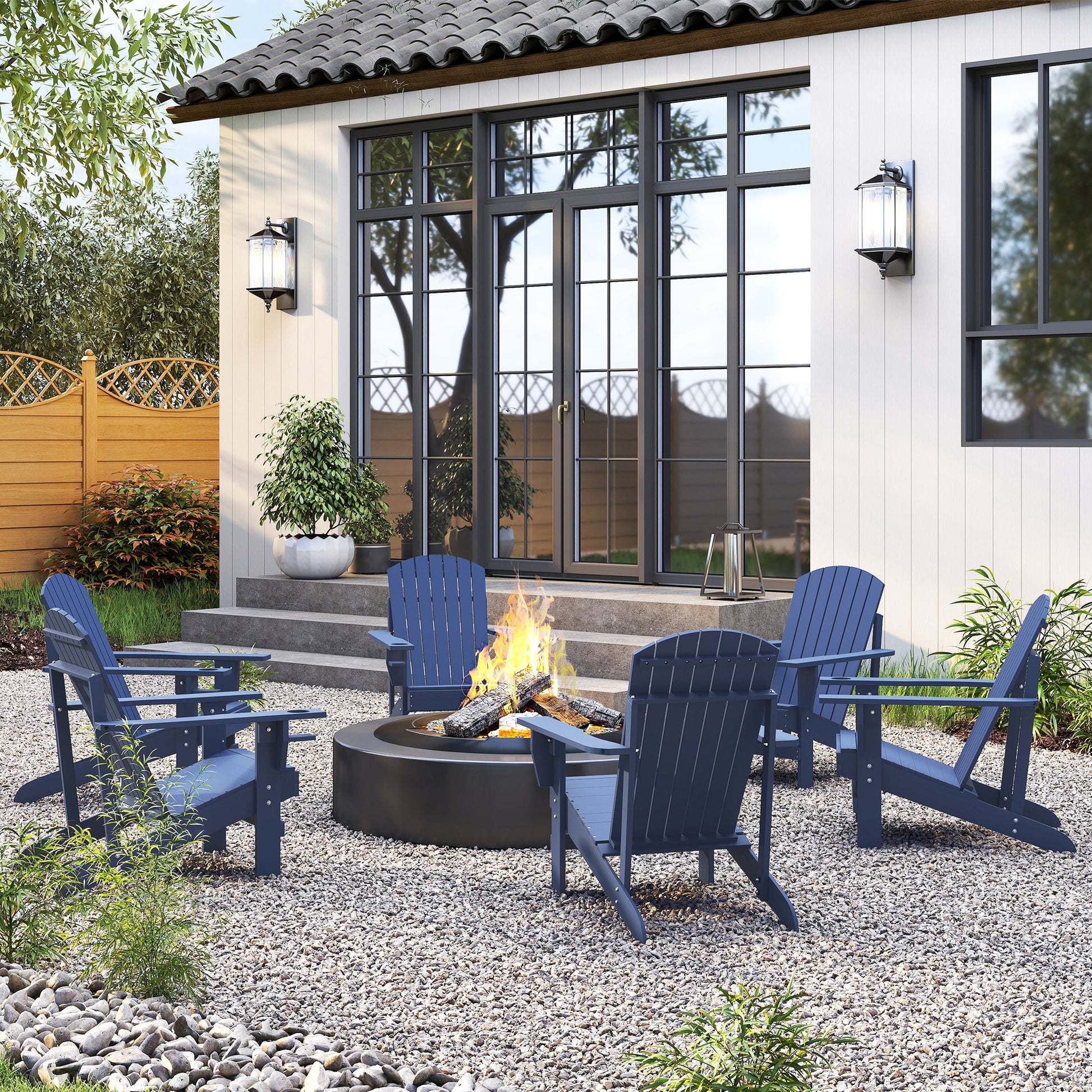 Adirondack Garden Chair with Cup Holder Patio Lounge Chair Solid Wood Blue 72 x 94 x 93 cm