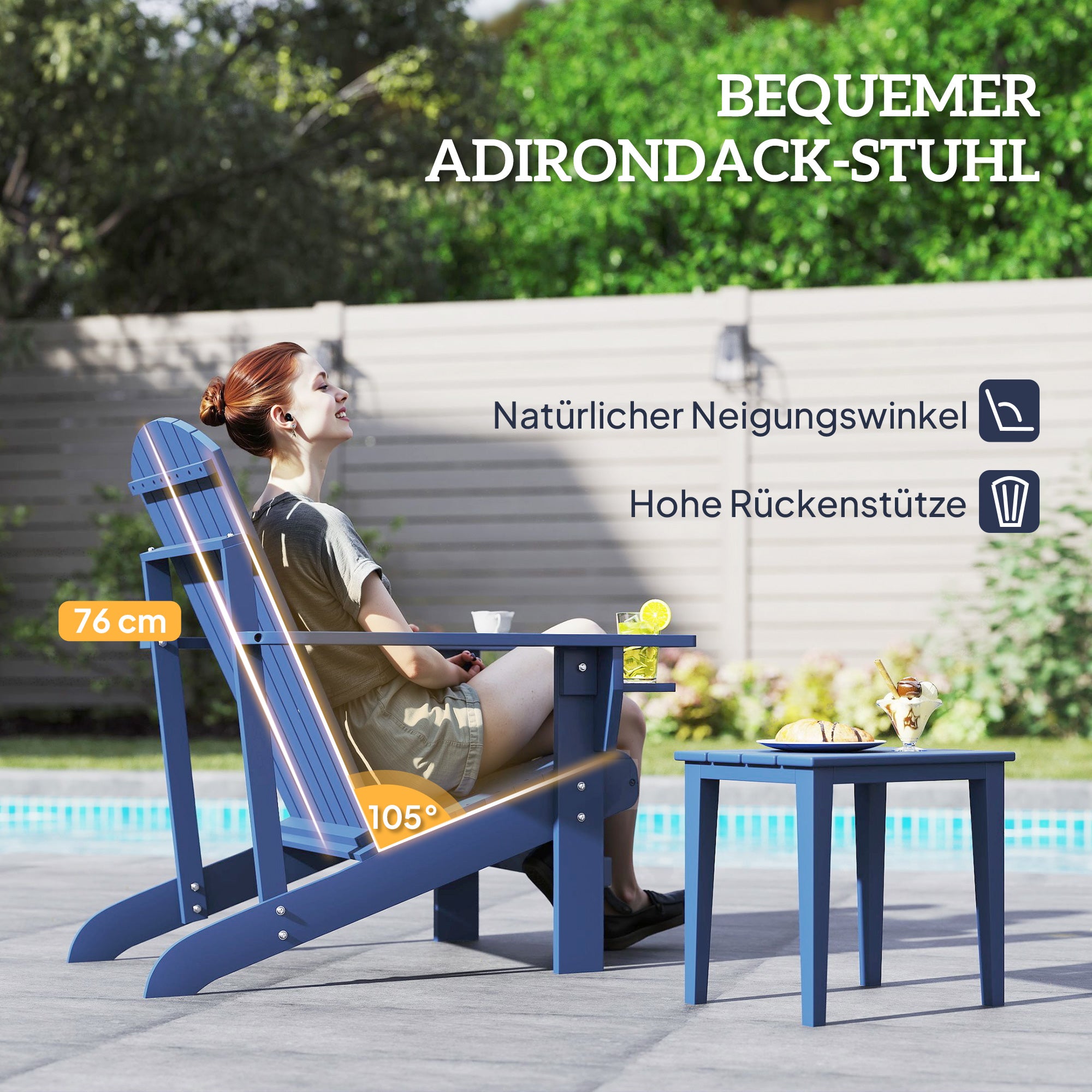 Adirondack Garden Chair with Cup Holder Patio Lounge Chair Solid Wood Blue 72 x 94 x 93 cm