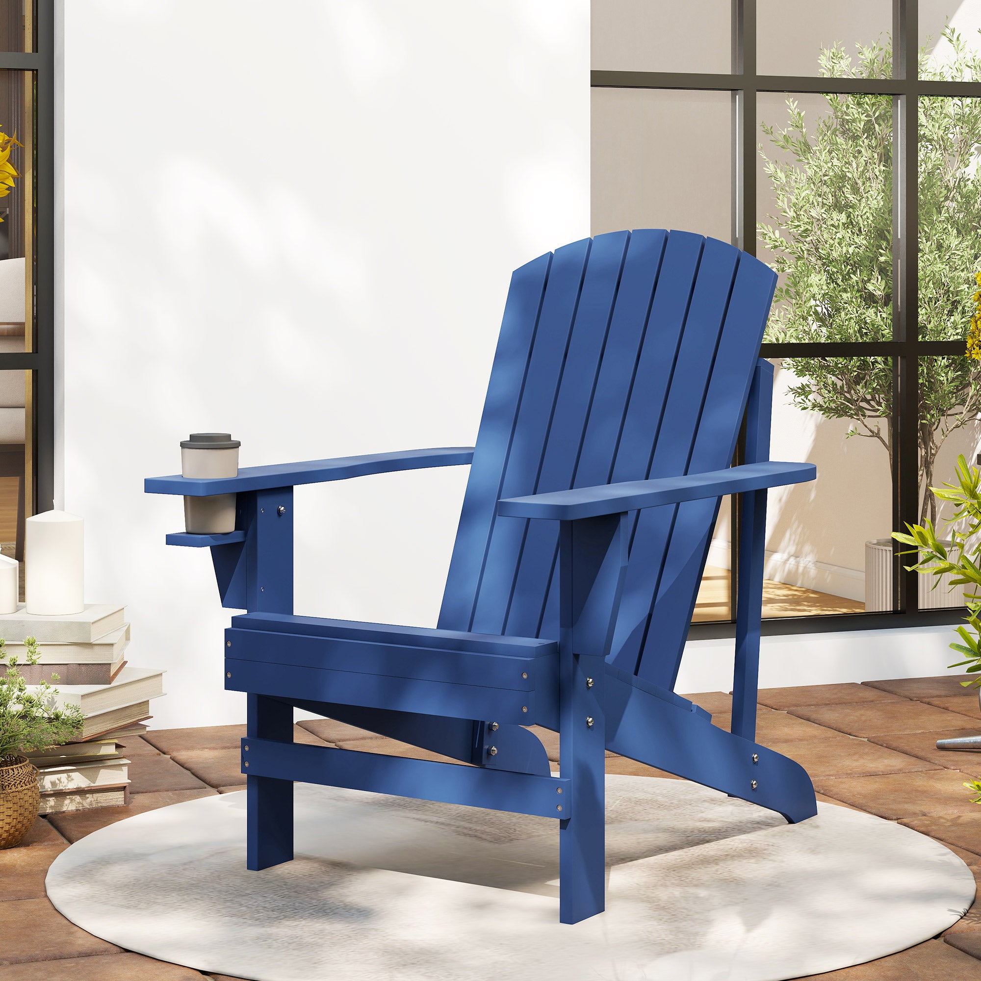 Adirondack Garden Chair with Cup Holder Patio Lounge Chair Solid Wood Blue 72 x 94 x 93 cm