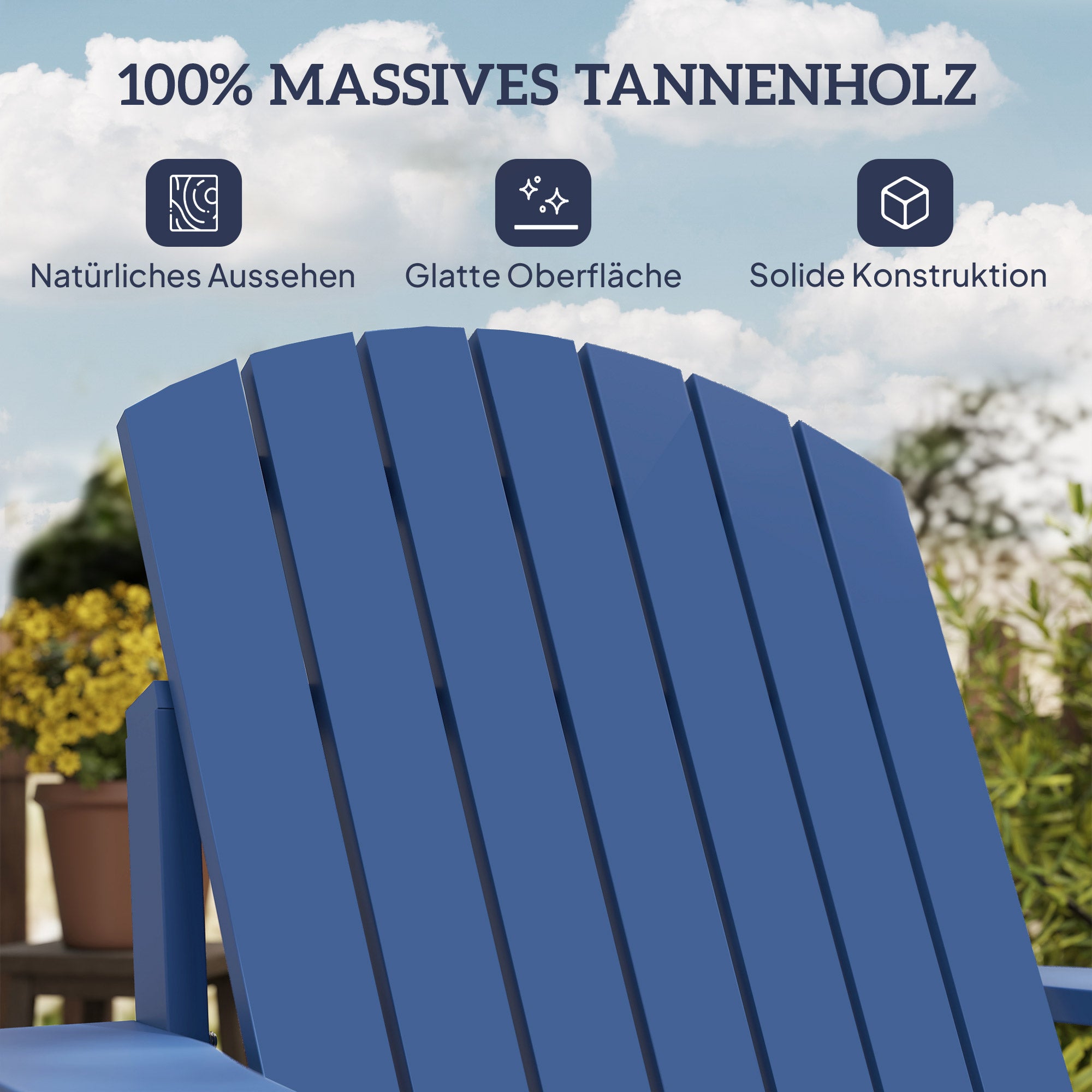 Adirondack Garden Chair with Cup Holder Patio Lounge Chair Solid Wood Blue 72 x 94 x 93 cm