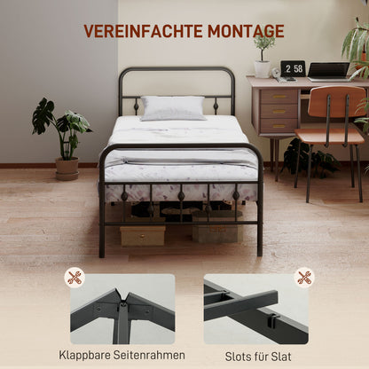 Bed Frame 206.9x91.8 cm Foldable Metal Bed Guest Bed with Slats for Bedroom Guest Room Black