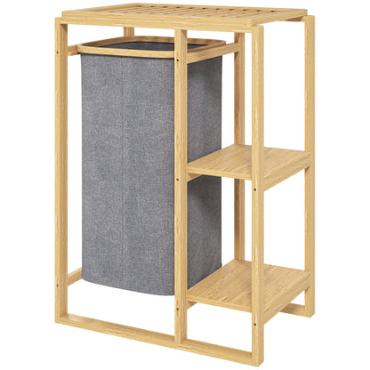 Laundry Hamper with Removable Bag, Bathroom Laundry Hamper with Slatted Shelves in Bamboo, 50x32x70 cm, Gray