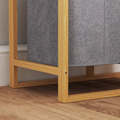 Laundry Hamper with Removable Bag, Bathroom Laundry Hamper with Slatted Shelves in Bamboo, 50x32x70 cm, Gray