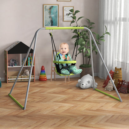 2-in-1 Children's Swing Set with 5-Point Safety Belt, Indoor/Outdoor Kids Swing, Easy to Assemble and Store, Green