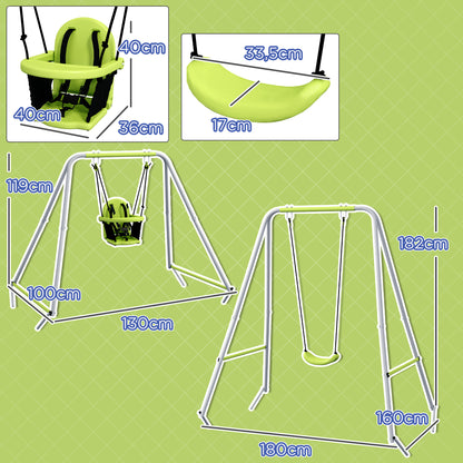 2-in-1 Children's Swing Set with 5-Point Safety Belt, Indoor/Outdoor Kids Swing, Easy to Assemble and Store, Green