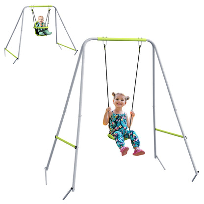 2-in-1 Children's Swing Set with 5-Point Safety Belt, Indoor/Outdoor Kids Swing, Easy to Assemble and Store, Green