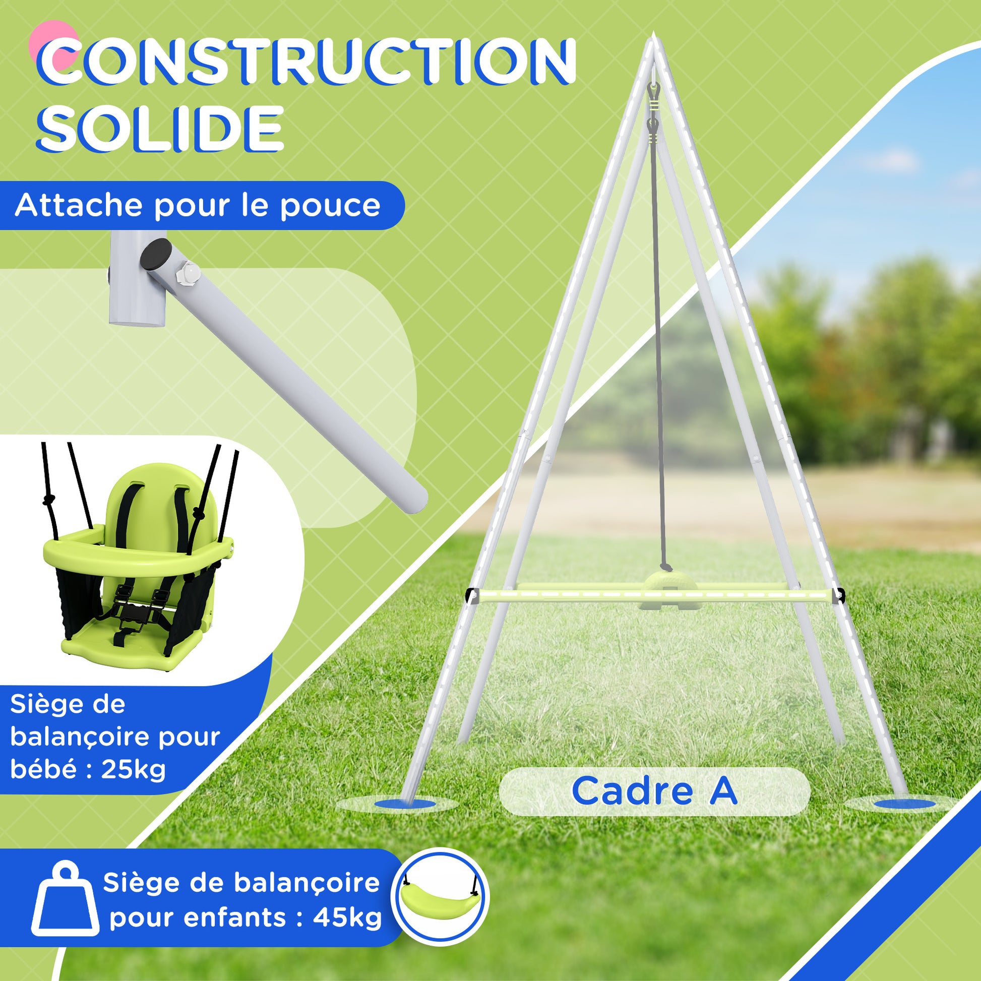 2-in-1 Children's Swing Set with 5-Point Safety Belt, Indoor/Outdoor Kids Swing, Easy to Assemble and Store, Green