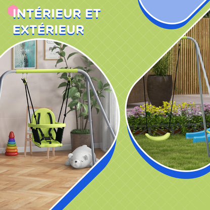 2-in-1 Children's Swing Set with 5-Point Safety Belt, Indoor/Outdoor Kids Swing, Easy to Assemble and Store, Green