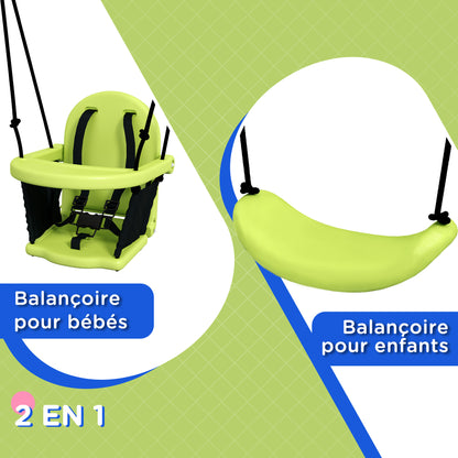2-in-1 Children's Swing Set with 5-Point Safety Belt, Indoor/Outdoor Kids Swing, Easy to Assemble and Store, Green