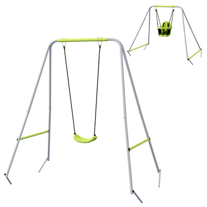2-in-1 Children's Swing Set with 5-Point Safety Belt, Indoor/Outdoor Kids Swing, Easy to Assemble and Store, Green