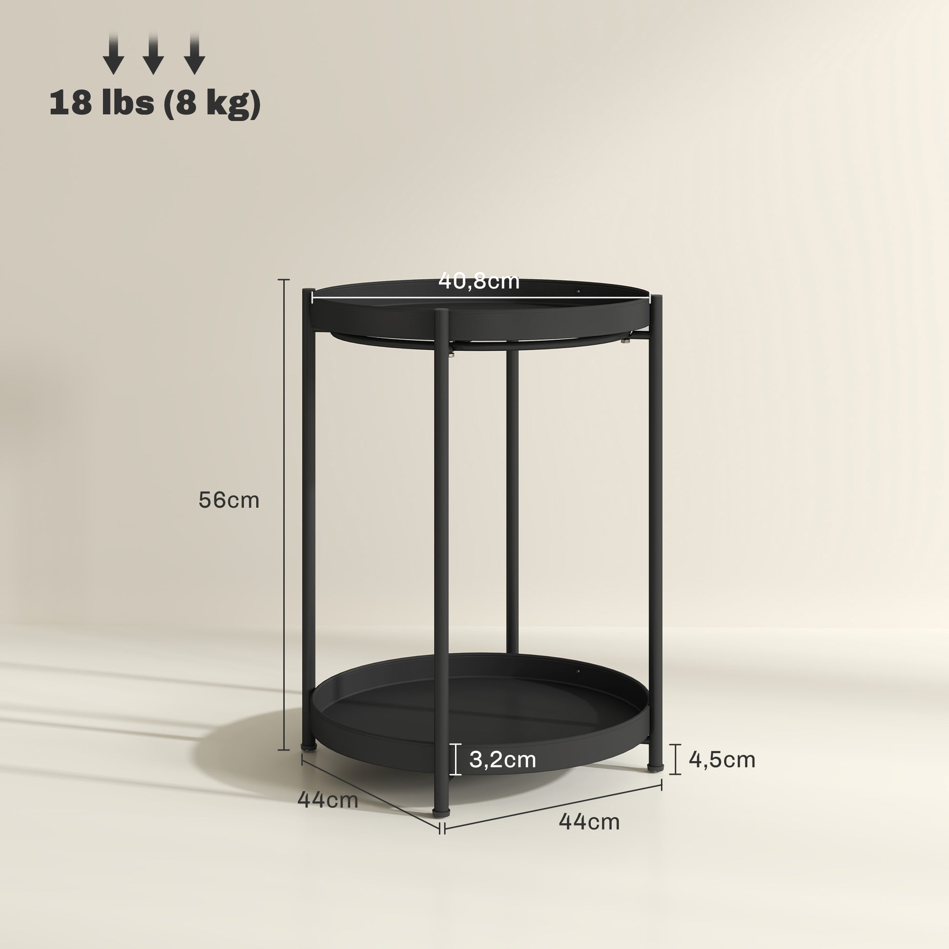 Side Table Round Coffee Table with 2 Shelves, Living Room Table made of Steel, Bedside Table Side Table Coffee Table for Living Room Bedroom 44 x 44 x 56 cm Black