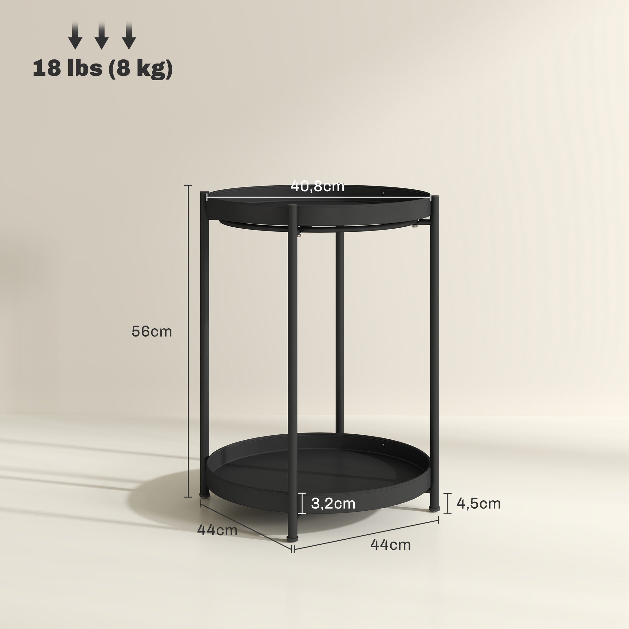 Side Table Round Coffee Table with 2 Shelves, Living Room Table made of Steel, Bedside Table Side Table Coffee Table for Living Room Bedroom 44 x 44 x 56 cm Black