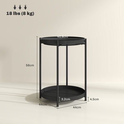 Side Table Round Coffee Table with 2 Shelves, Living Room Table made of Steel, Bedside Table Side Table Coffee Table for Living Room Bedroom 44 x 44 x 56 cm Black