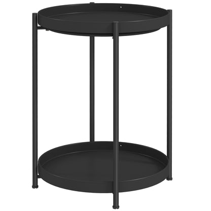 Side Table Round Coffee Table with 2 Shelves, Living Room Table made of Steel, Bedside Table Side Table Coffee Table for Living Room Bedroom 44 x 44 x 56 cm Black