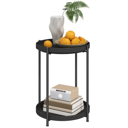 Side Table Round Coffee Table with 2 Shelves, Living Room Table made of Steel, Bedside Table Side Table Coffee Table for Living Room Bedroom 44 x 44 x 56 cm Black
