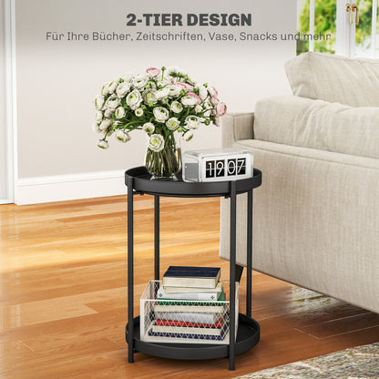 Side Table Round Coffee Table with 2 Shelves, Living Room Table made of Steel, Bedside Table Side Table Coffee Table for Living Room Bedroom 44 x 44 x 56 cm Black