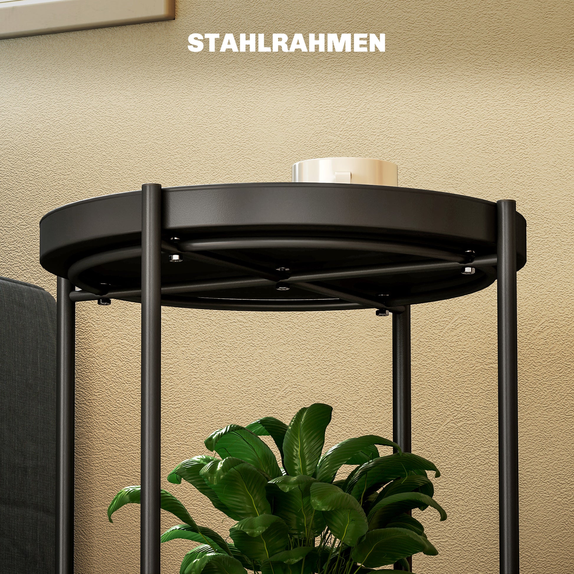 Side Table Round Coffee Table with 2 Shelves, Living Room Table made of Steel, Bedside Table Side Table Coffee Table for Living Room Bedroom 44 x 44 x 56 cm Black