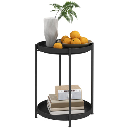 Side Table Round Coffee Table with 2 Shelves, Living Room Table made of Steel, Bedside Table Side Table Coffee Table for Living Room Bedroom 44 x 44 x 56 cm Black