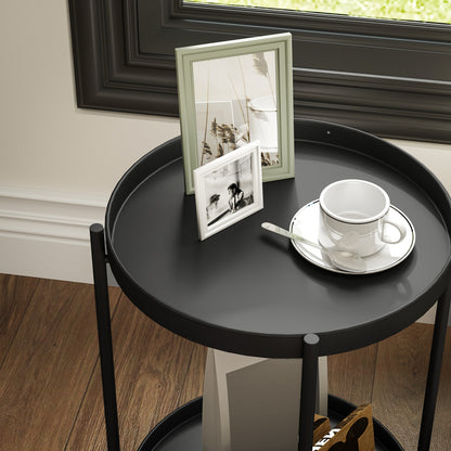 Side Table Round Coffee Table with 2 Shelves, Living Room Table made of Steel, Bedside Table Side Table Coffee Table for Living Room Bedroom 44 x 44 x 56 cm Black