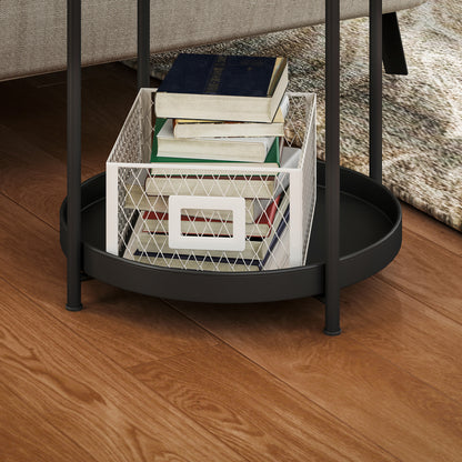 Side Table Round Coffee Table with 2 Shelves, Living Room Table made of Steel, Bedside Table Side Table Coffee Table for Living Room Bedroom 44 x 44 x 56 cm Black