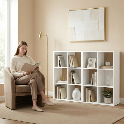 Narrow 3-Tier 6-Cube Bookshelf — Space-Saving Storage with Anti-Tip Strap, White